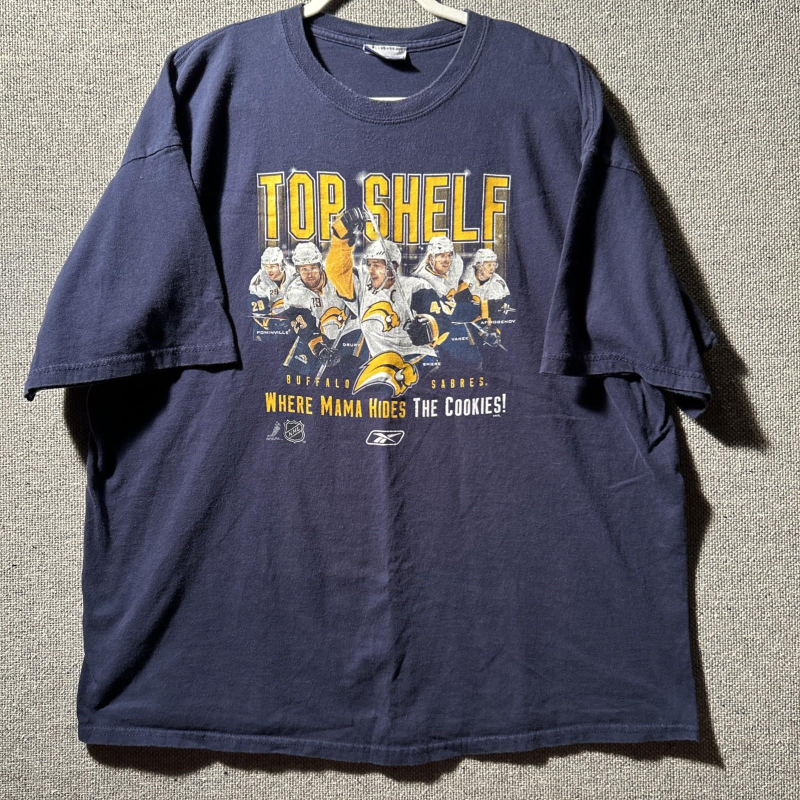 Vtg Buffalo Sabres TOP SHELF WHERE MAMA HIDES THE COOKIES!  Rick Jeanneret Unisex T-Shirt XXXXL
