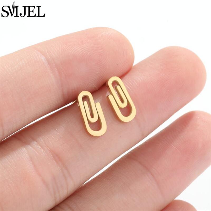 SMJEL Gold Stainless Steel Earrings Geometric Women Cute Leaf Star Footprints Mandala Cactus Earings Jewelry Small Studs Gift