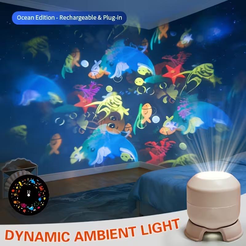LED Ocean Projector Light 360° Rotating Dynamic Night Light USB Powered Ambient Lamp Decorative Lighting for Game,Living Room