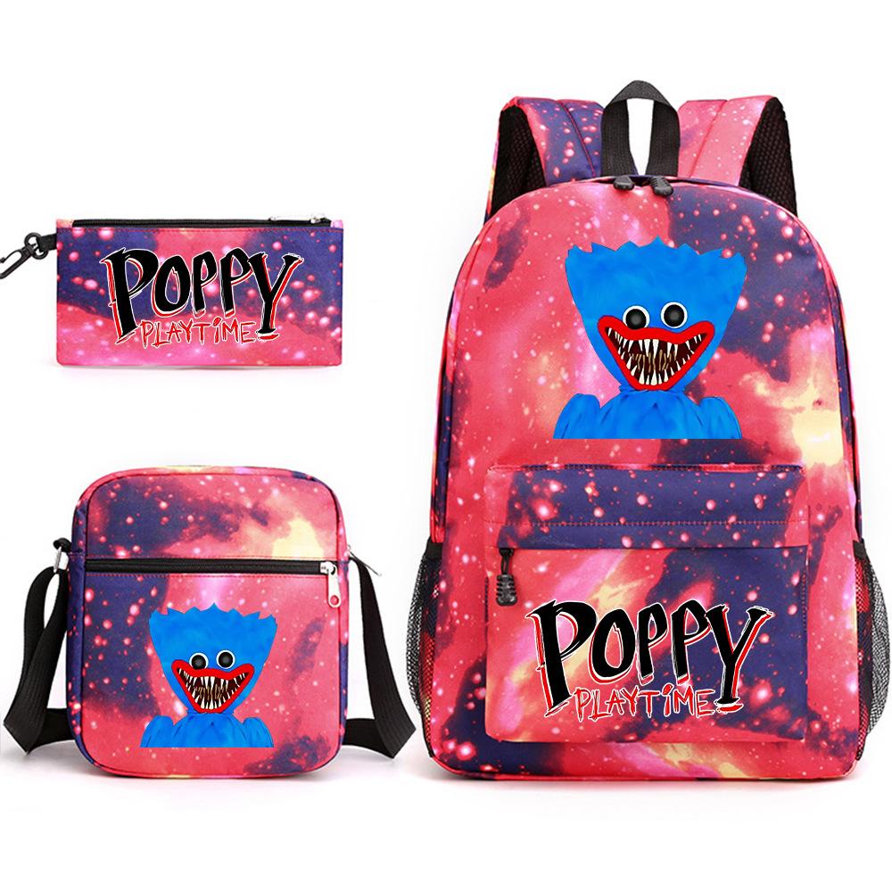 Friday Poppy Playtime Sausage Monster Doll Backpack Huggy Wuggy 3 PCS Set Book Bag for Boy Canvas Breathable Student School Bag