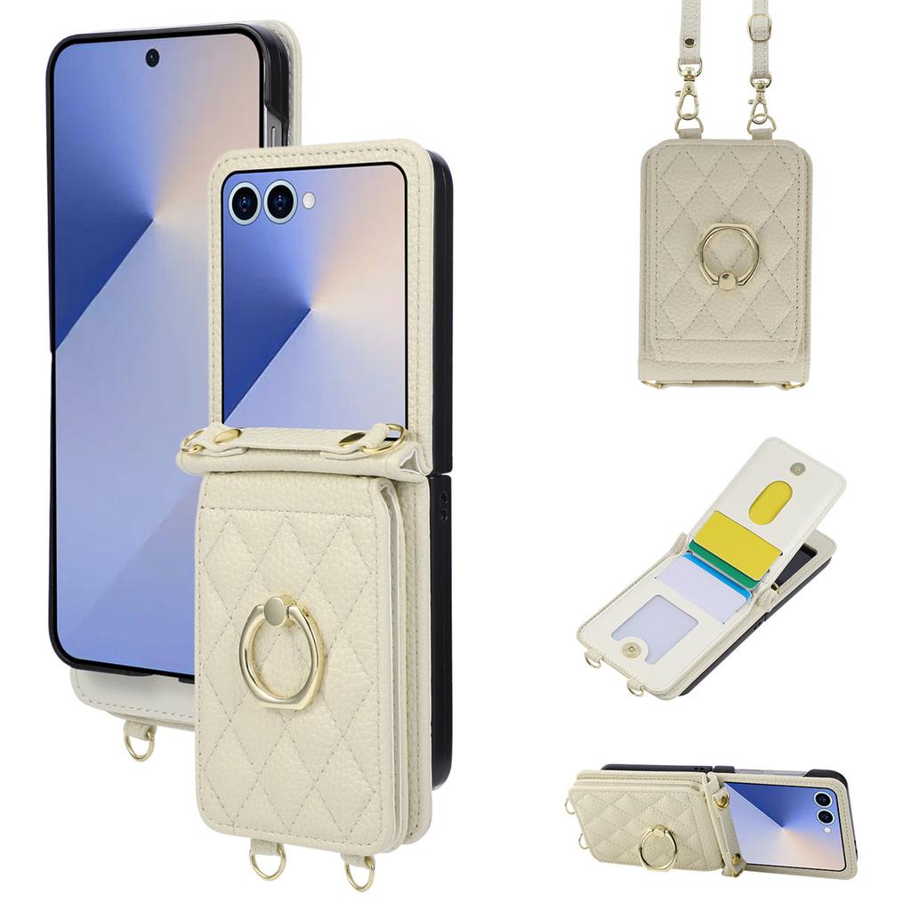 Ring Holder Crossbody Leather Wallet Card Slot Phone Case for Samsung Galaxy Z Flip 7 6 5 4 3 Flip7 FE Lanyard Protection Cover