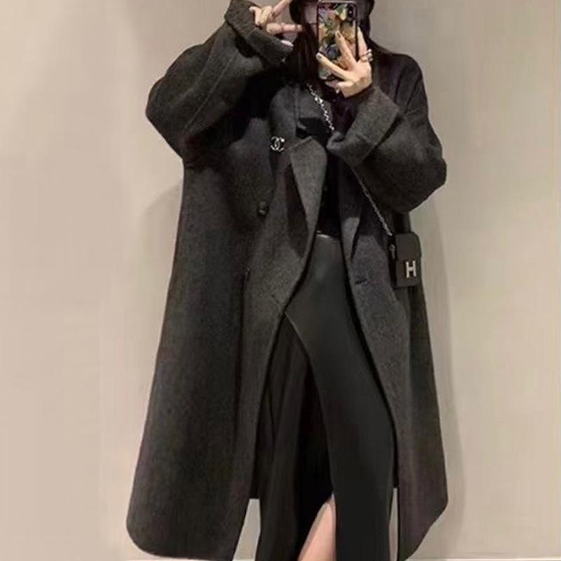 

Шерстяное Свободное Двубортное Двустороннее Шерстяное Пальто с Костюмным Воротником Женская Куртка Темпераментная Повседневная M