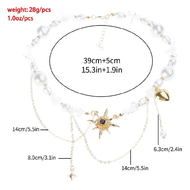 Octagram Necklace Trendy Short Collar Chain Lightweight Alloy Jewelry With Faux Pearls Details For Women