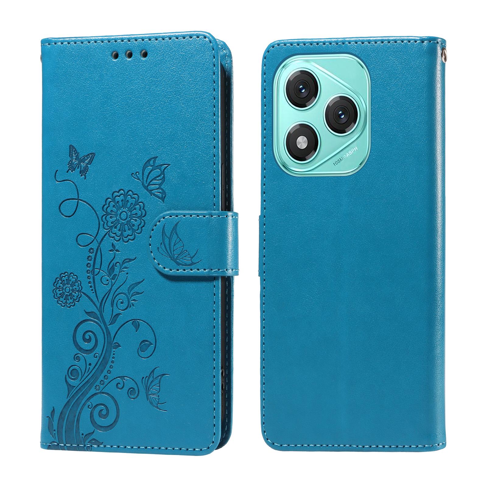 

For Honor 400 Lite Leather Case Butterfly Floral Imprint Wallet Stand Cover Blue
