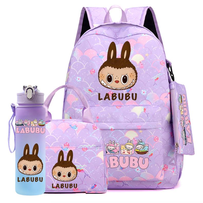 

4 шт./набір Милий рюкзак з принтом для дівчинки, шкільний студентський рюкзак, сумка у стилі риб ячої луски, сумка для ланчу, пенал, 750 мл, пляшка для води для вулиці