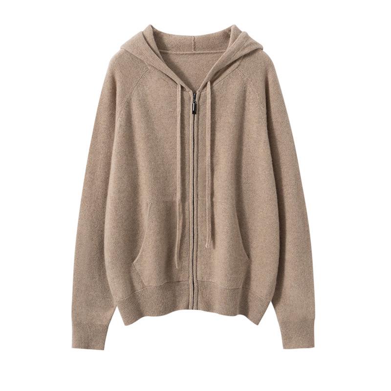 2025 Autumn Women's College Style Cashmere Hooded Cardigan Sweater with Zipper