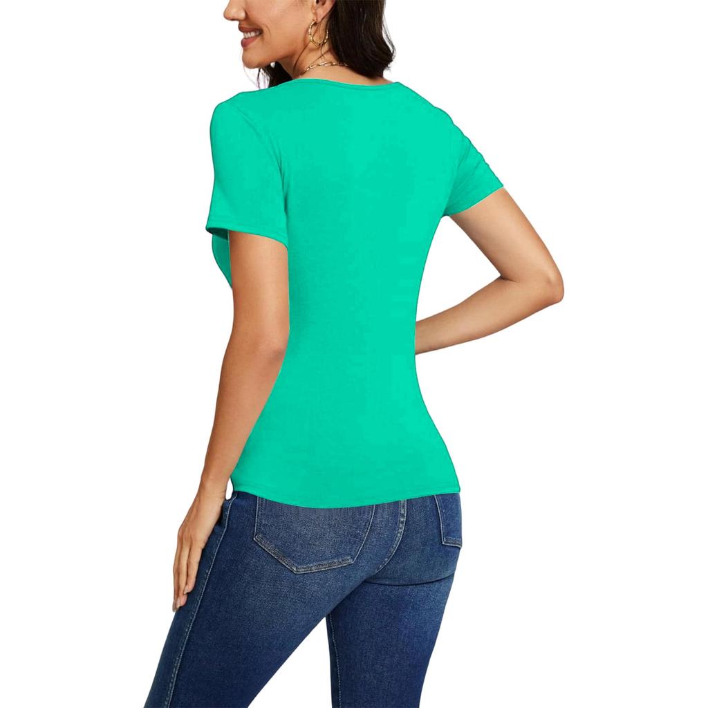 Women's Fashion New Summer Wrap Top Neckband V-neck Short Sleeve Sexy Cross-pleated T-shirt