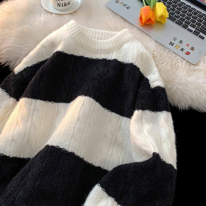 Men s Color Block Round Neck Sweater - 2025 Autumn/Winter Korean Style Casual Knitwear 2XL