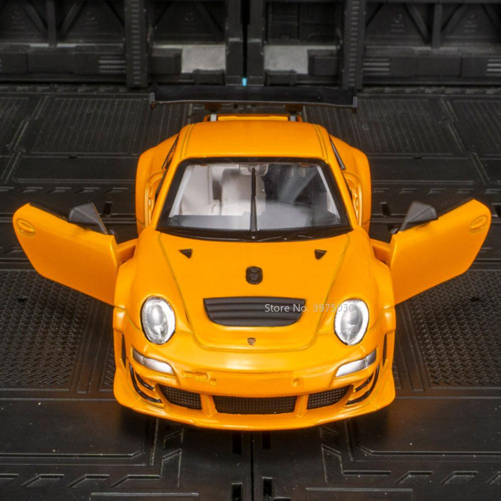 1/32 slitinový tlakový odlitek Porsche 911 GT3 RSR Model sportovního auta se zvukem a světlem, funkční hračky pro kluka k narozeninám