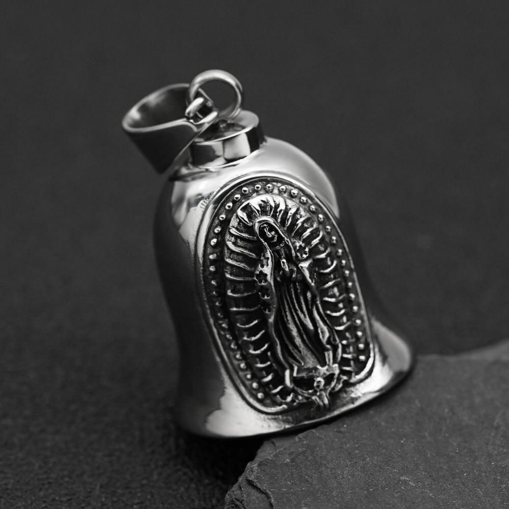 Stainless Steel Viking Motorcycle Pendant Gothic Punk Biker Jewelry for Men with Exorcism Bell