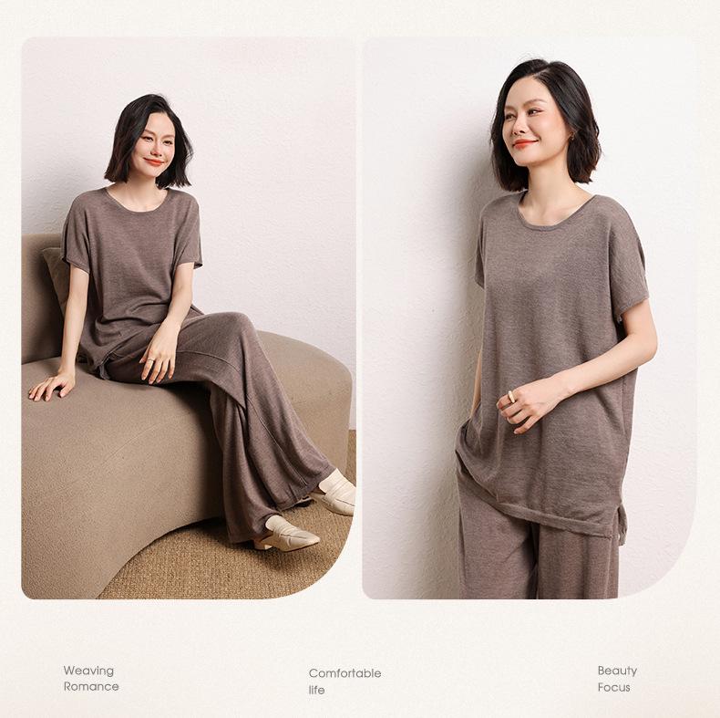 Women's Cashmere Short-Sleeve Pullover with Batwing Sleeves & Mid-Length Skirt - Autumn/Winter Collection