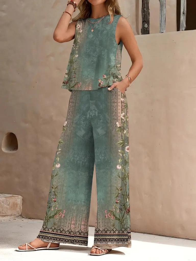 1116 New European and American Fashion Ethnic Geometric Tank Pants Set WN11+MRO6