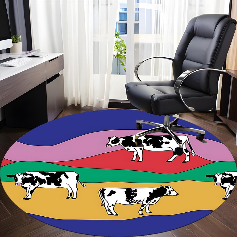 1pc Cows Pasture Office Round Area Rug,  Mat Suitable For Office, Under Office Chairs Bedroom Living Room Home Decor, Room Deco