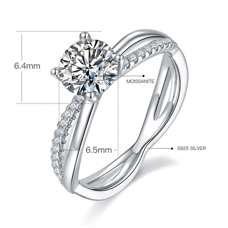 

The Same Moissanite Ring For Both Arms, Female, Japanese And Korean S925 Sterling Silver Inlaid With 1 Carat Moissanite Ring. us size 10