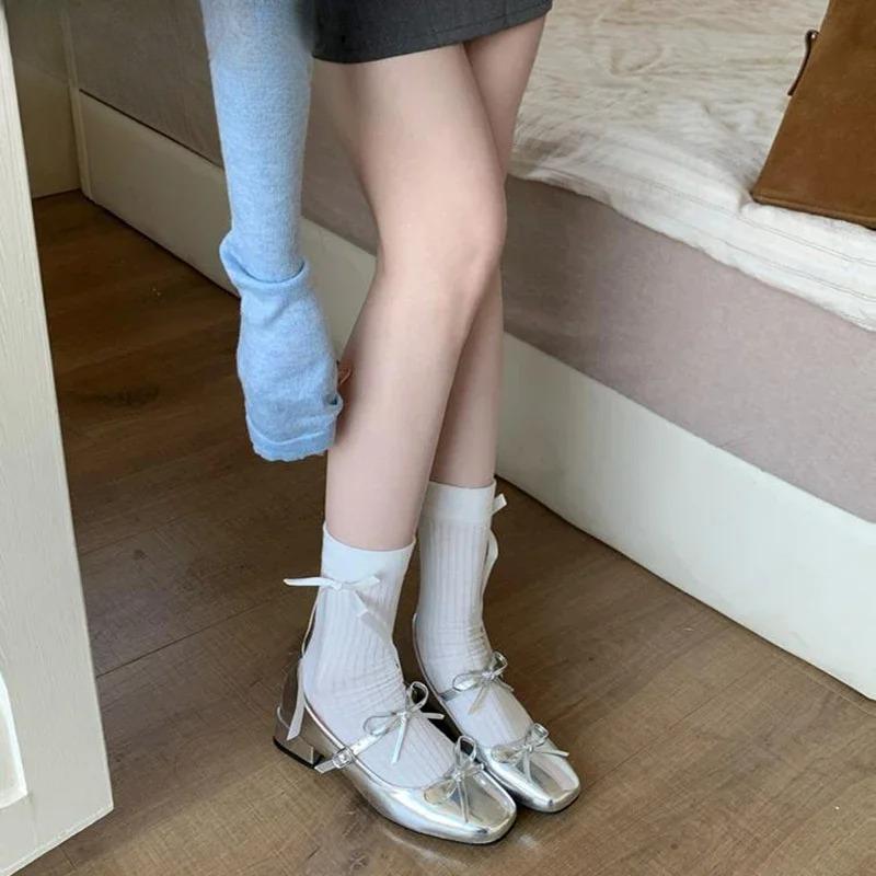 Fashion 2025 Spring Autumn Women Ballet Shoes Mary Jane Shoes Flats Fashion Butterfly-knot Shoes Casual Low Heel Dress Street Style Shoe