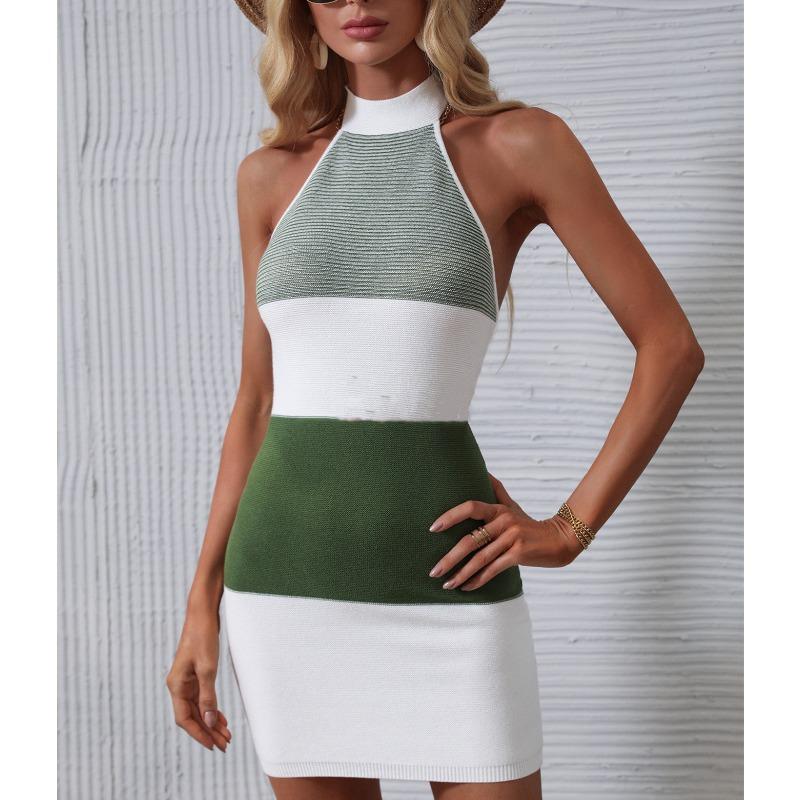 

Летняя контрастная трикотажная юбка, сексуальное платье с открытой спиной для женщин XXXL
