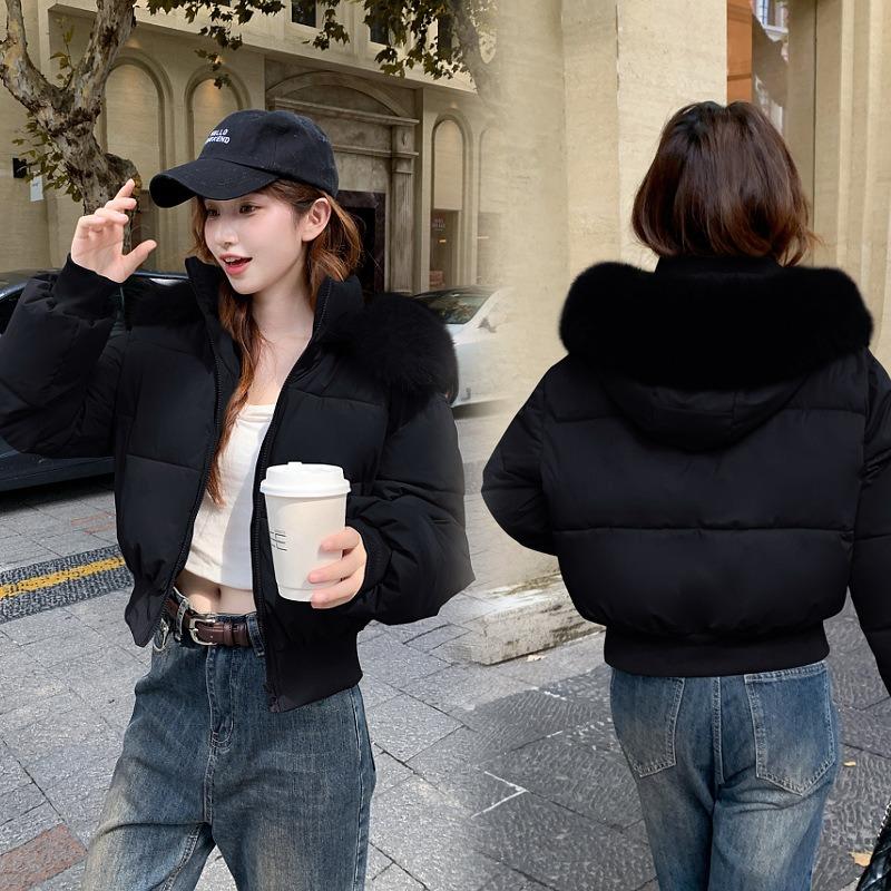 Design sense hooded fur collar cotton clothes women's winter new thickened warm short bread clothes jacket