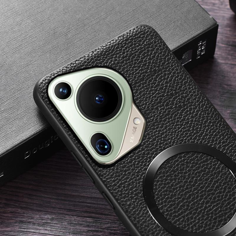 Kožené bezdrátové nabíjení se vzorem Litchi pro Magsafe magnetické pouzdro pro Huawei Pura 70 Pro Plus Ultra Pura70 Ultra měkký kryt