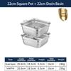 304 Stainless Steel Square Perforated Strainer Flat Bottom with Side Handles Colander for Washing Vegetables Marinating Tray