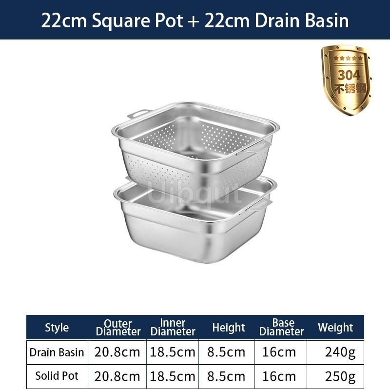 304 Stainless Steel Square Perforated Strainer Flat Bottom with Side Handles Colander for Washing Vegetables Marinating Tray