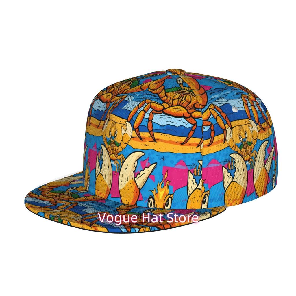 Casquette de Baseball Présentant un Design de Crabe Dessiné, Convient Aussi Bien aux Hommes qu'aux Femmes. Ce Chapeau Plat Unisexe Est Parfait Pour Le Hip Hop