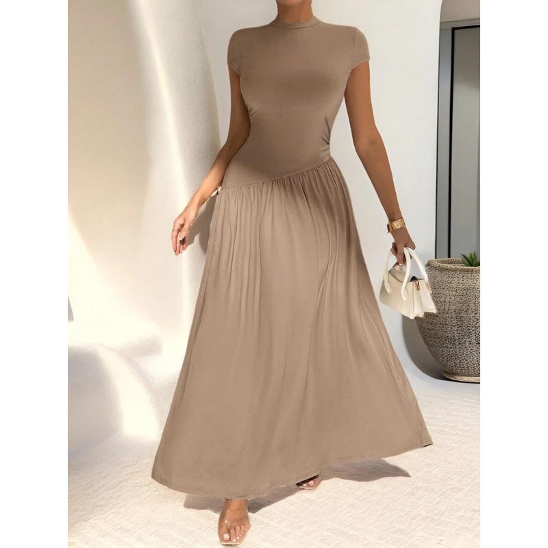 Europe, America 2026 summer new simple asymmetrical stand-up collar short-sleeved A-word casual dress women
