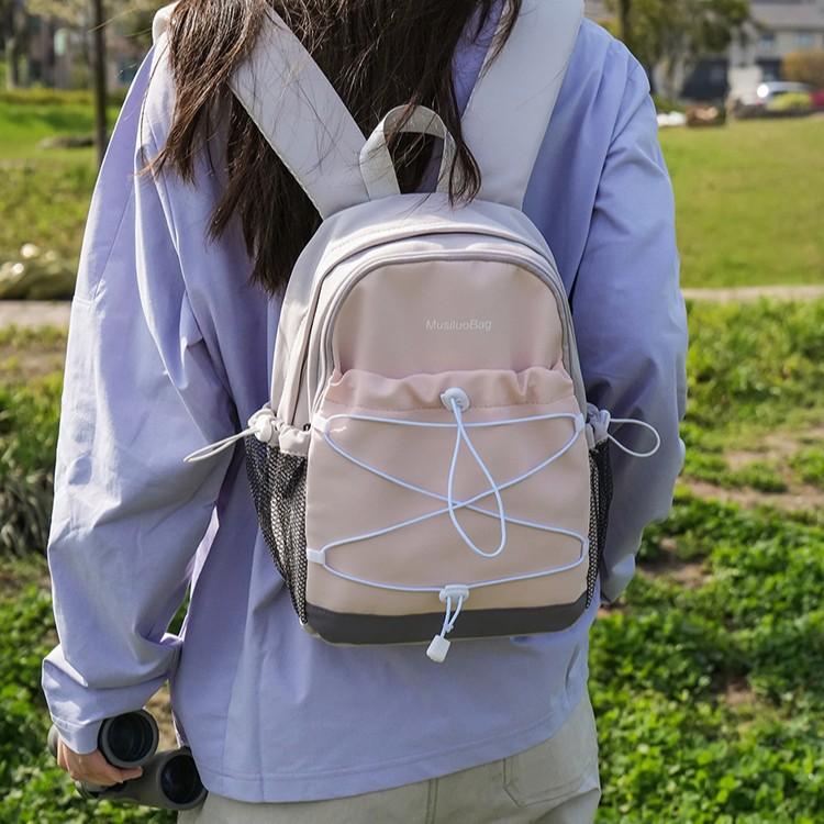 Schoolbag Japanese ins High-value girls' lightweight backpack bag Contrast color rope design Outdoor sports mini backpack