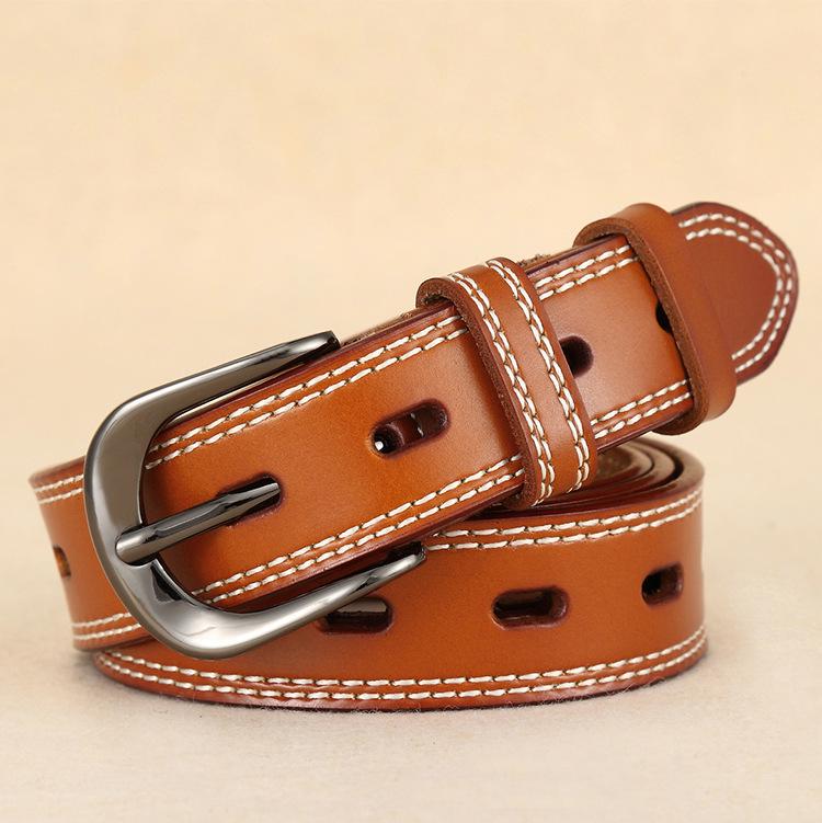 Hollow Leather Belt Women'S Casual Pure Cowhide Pin Buckle Belt Wide With Jeans Spring And Autumn