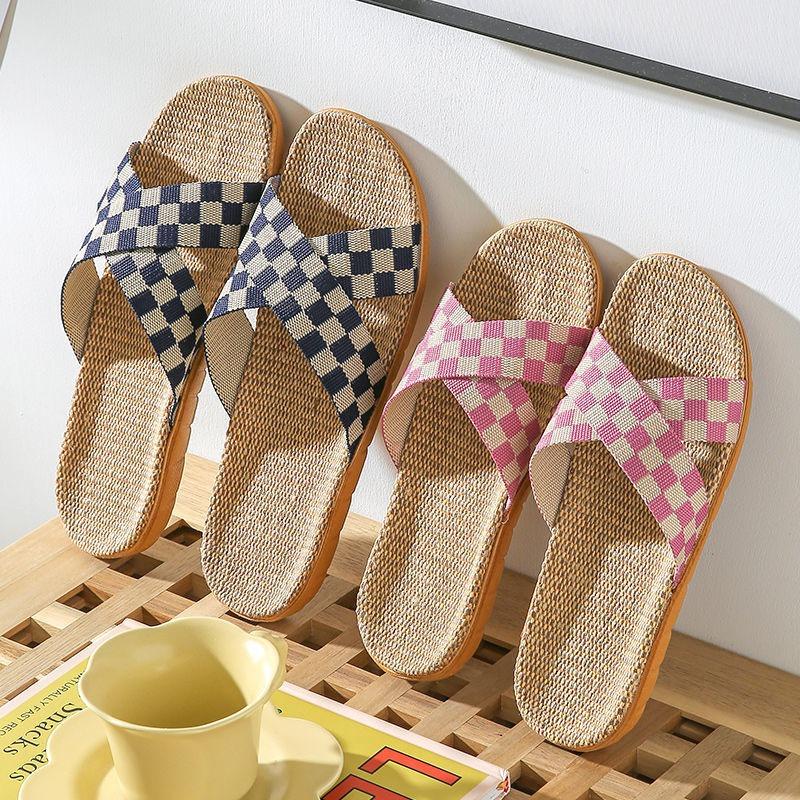 Summer linen slippers men's home indoor deodorant silent home non-slip four seasons cotton and linen slippers men's summer