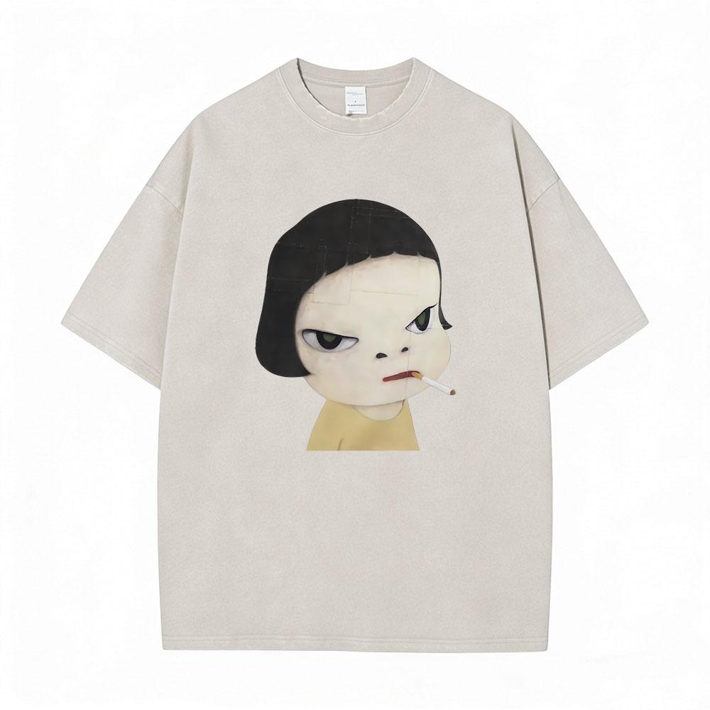 Hot Sale Yoshitomo Nara Vintage Washed Tshirt Men Women Casual Funny T Shirt Male Cotton Oversized Short Sleeve Tops Streetwear