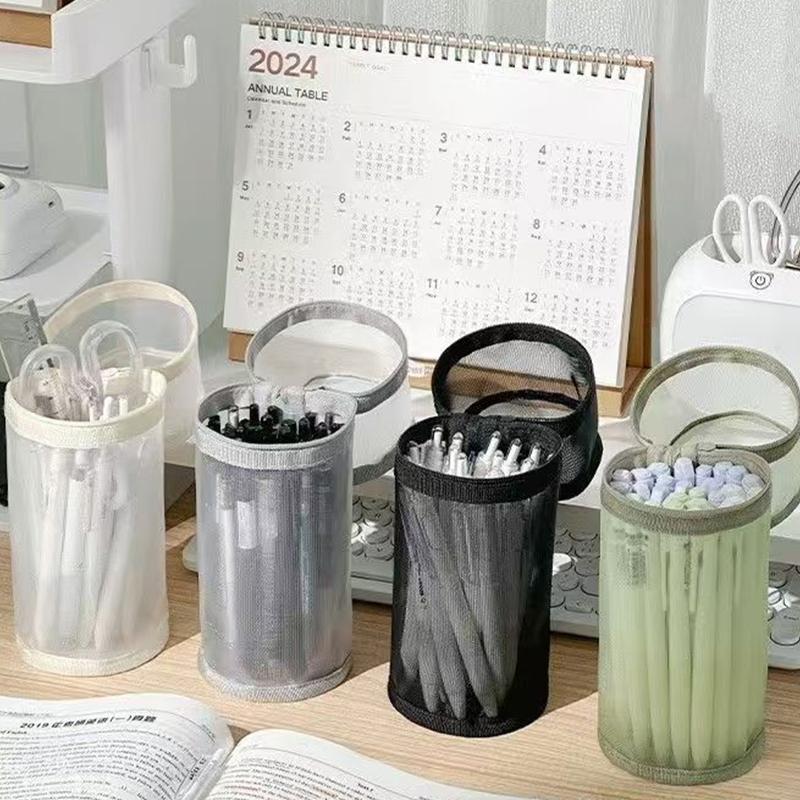 Mesh Dual-Use Makeup Brush Storage Bag Portable Brush Case Simple Large Capacity Brush Bucket Holder Travel Stand-Up Pouch