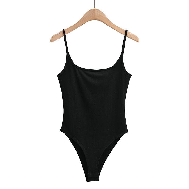 Solid Color U-Neck Spaghetti Strap Jumpsuit - New European American Slimming Tank Top for Women