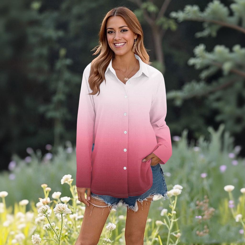 Top casual da donna alla moda a maniche lunghe con bottoni e taglio ampio