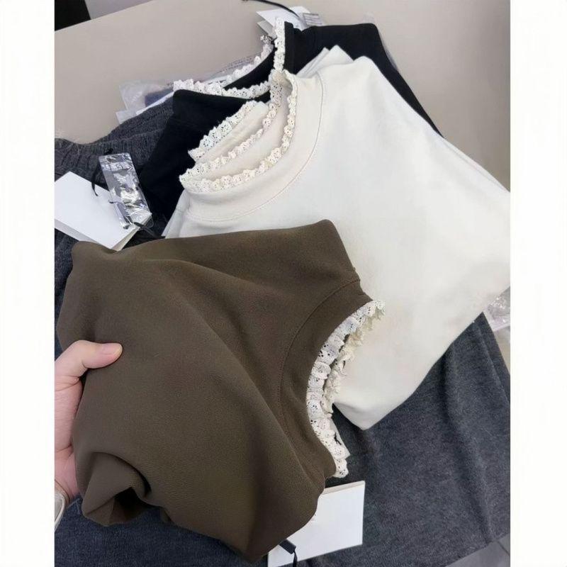 Women's Slimming Plus Size Lace High Neck Long Sleeve Warm Base Layer T-shirt for Autumn/Winter