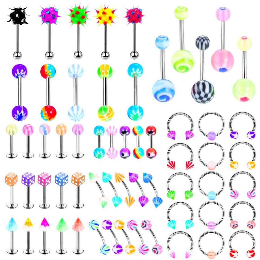 Mixed Acrylic Piercing Jewelry Set: Lip Studs, Belly Rings, Eyebrow Studs