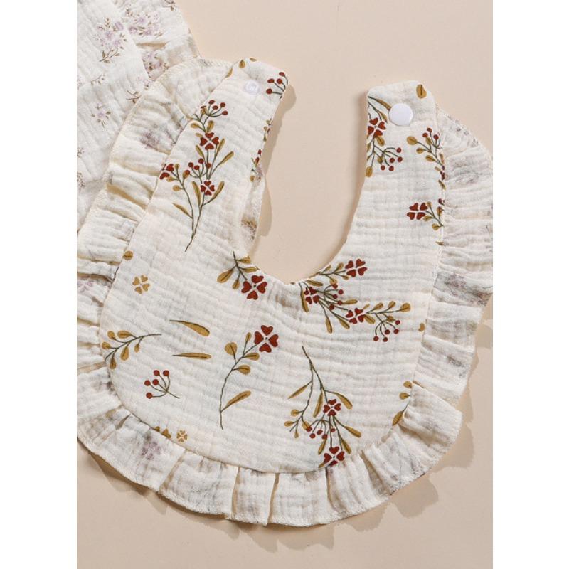 Cute Ruffle Edge Baby Bibs Kids Feeding Anti Dirty Bibs Infant Burp Cloths Newborn Fashion Pure Cotton Feeding Set Accessories