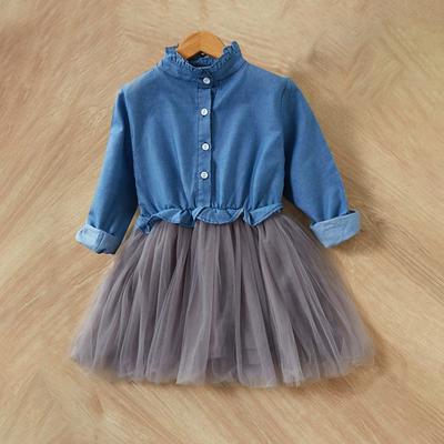 Rochie pentru fete de primăvară toamnă cu mânecă lungă din denim rochie din plasă pentru copii rochii din tul umflat fustă de blugi pentru copii