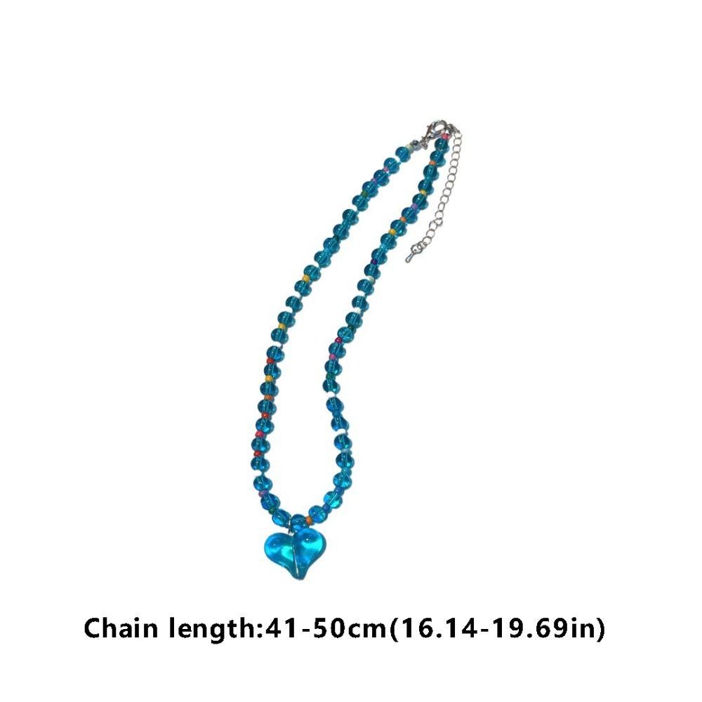 Beaded Transparent Love Heart Necklace Korean Style Clavicle Chain Sweater Chain Y2K Choker  Party