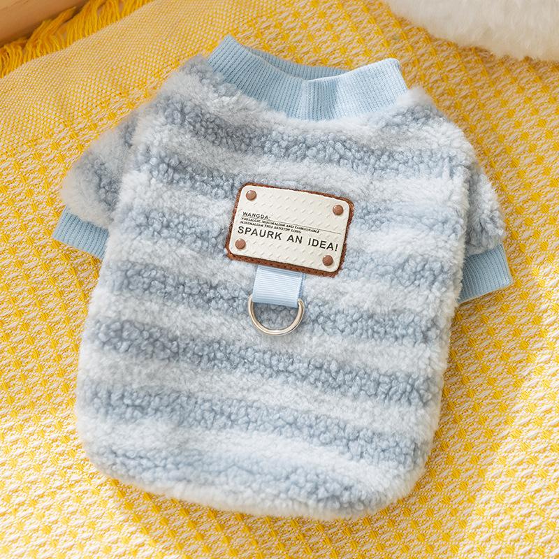Pet clothes autumn and winter cat kittens keep warm two feet leather label stripes can be pulled down fleece dog cat clothing