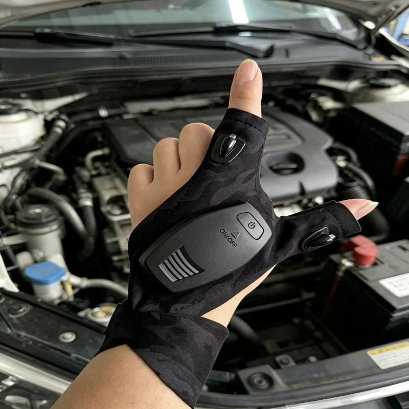 1Pc Rechargeable Fishing Gloves Led Flashlight Luminous Outdoor Breathable Lighting Repair Gloves, Finger Lights