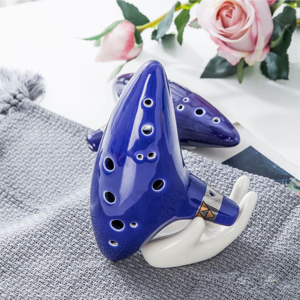 12 Holes Alto C Ocarina Ceramic Ocarina with Lanyard Handrest Mini Wind Instrument for Beginners