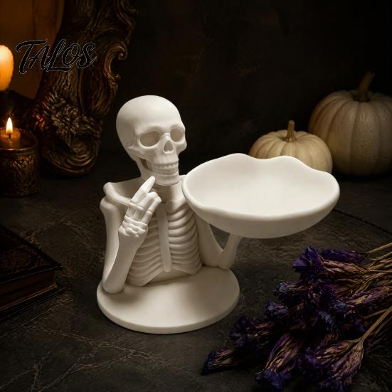 Gothic Home Decor Halloween Skeleton Storage Tray, 3D Printed Spooky Skull Jewelry Holder, Desk Organizer Desktop Ring for Entryway, Vanity