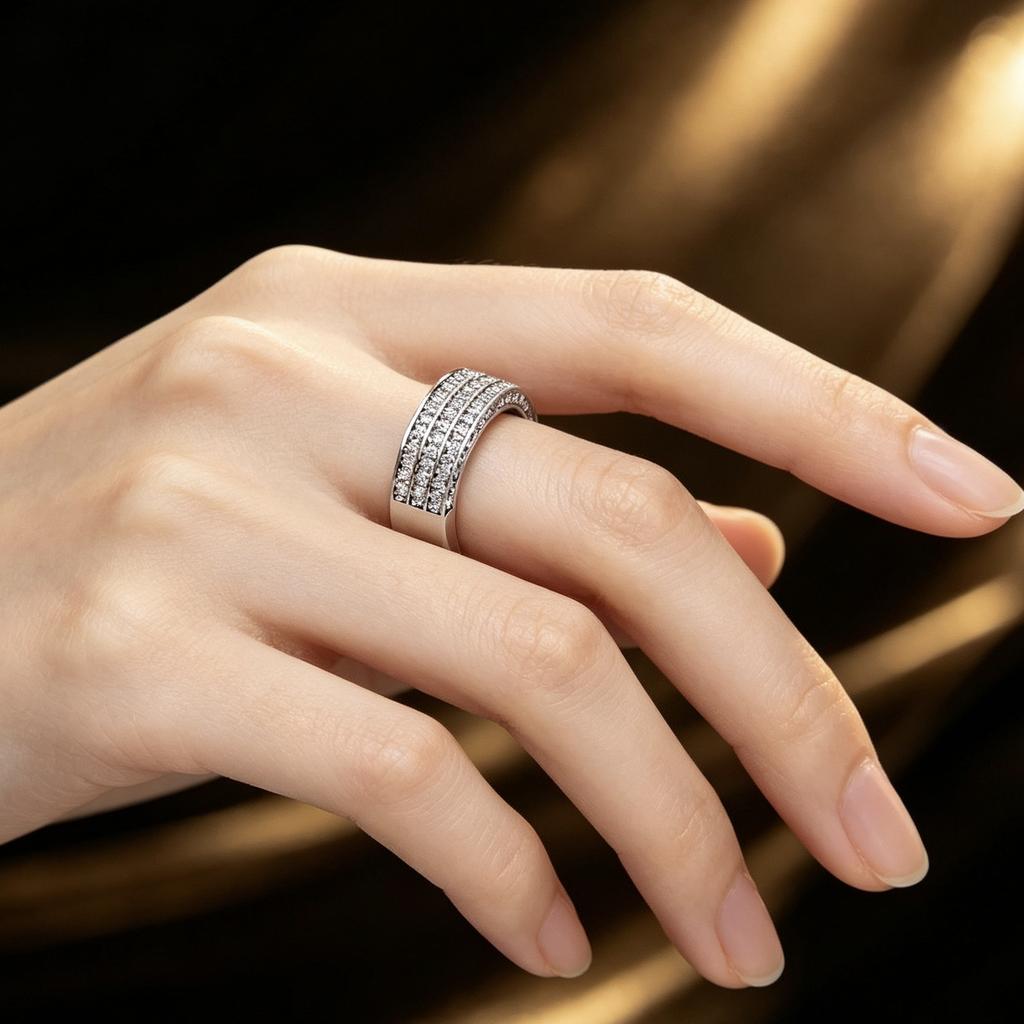 Luxury Inlaid White CZ Women's Ring Trendy Silvery Color Geometry Daily Wear Party Jewelry Anniversary Gift