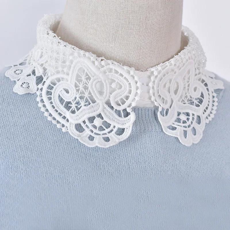 Vintage White Lace Detachable Collars For Women Floral Hollow Out False Collar Shirt Fake Half Shirt Collar Removable Faux Col