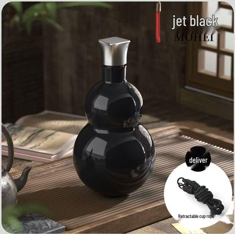 Black Monkey King Gourd Thermos - 316 Stainless Steel, Portable Outdoor Kettle & Wine Pot