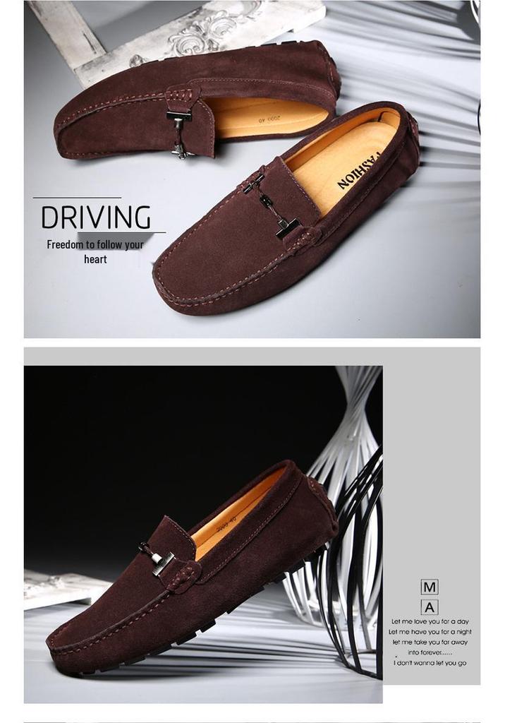 Men's Large Slip-on Cowhide Loafers - Lightweight Matte Leather Office Shoes