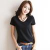 IELGY Short-sleeved T-shirt Women's New Slim Cotton T-shirt Women's Solid Color V-neck Shirt All-match Bottoming Shirt