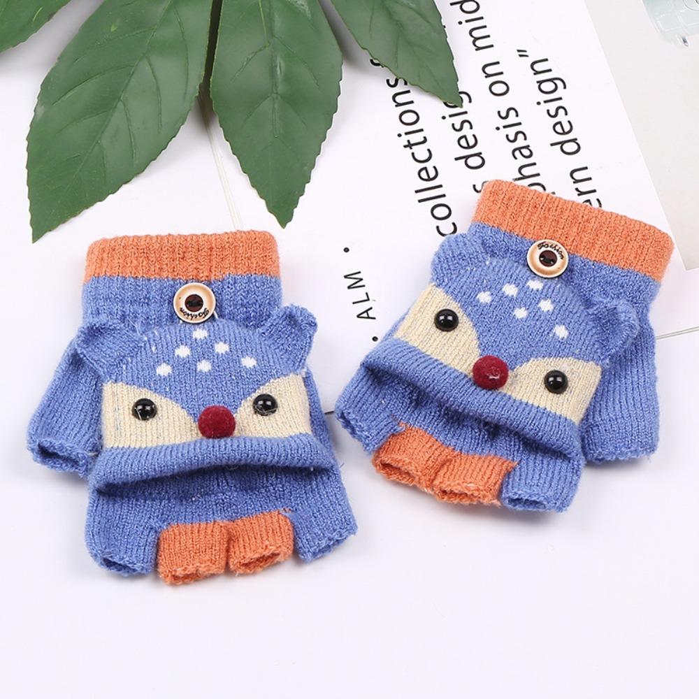 3-6 Years Thicken Kids Knitted Gloves Flip-Open Fingerless Gloves Winter Warm Mittens  for Baby Kids