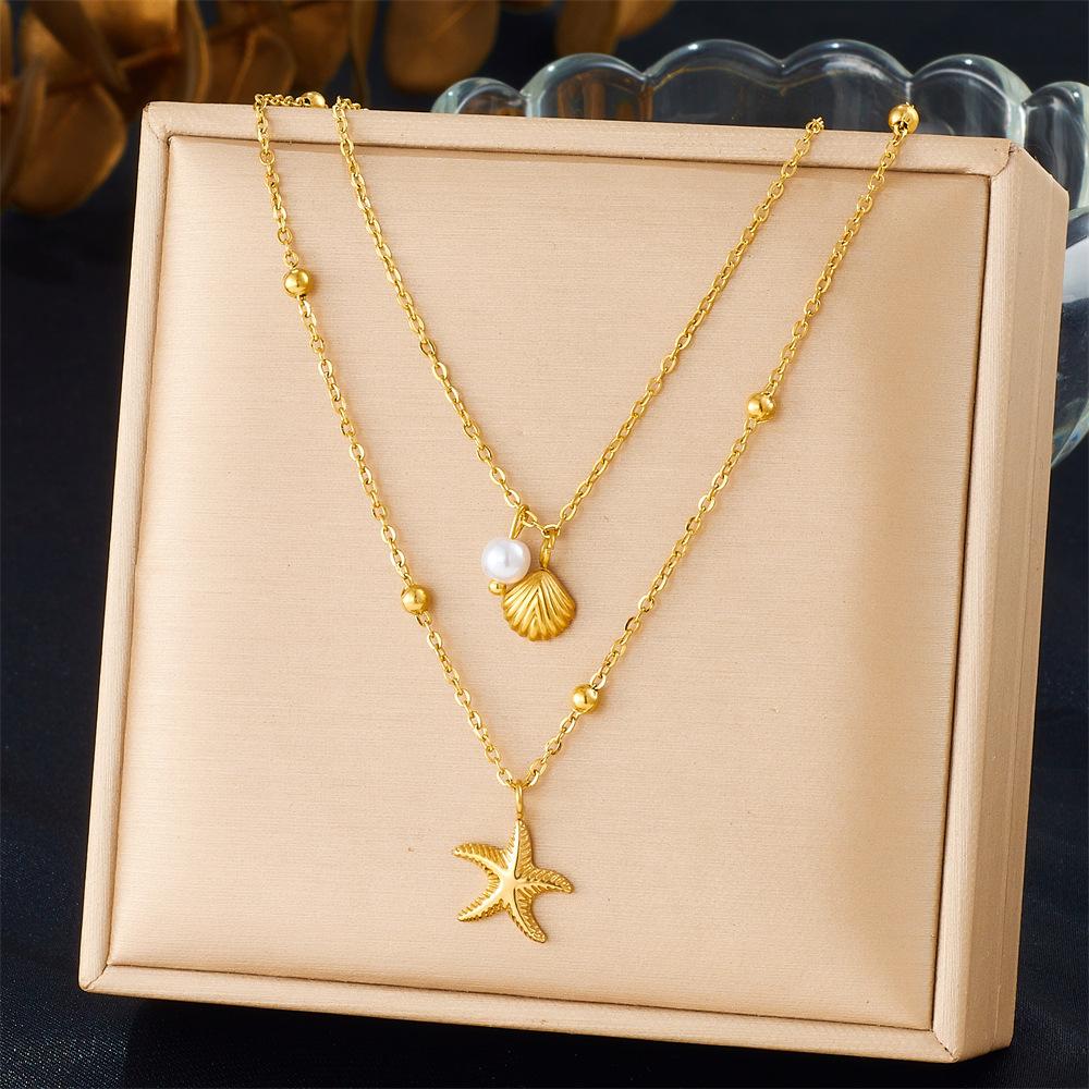 Fashionable Seaside Vacation Style Bead Necklace Exquisite Sea Fish Starfish Sun Shell Necklaces Multi-Element Blue Jewelry