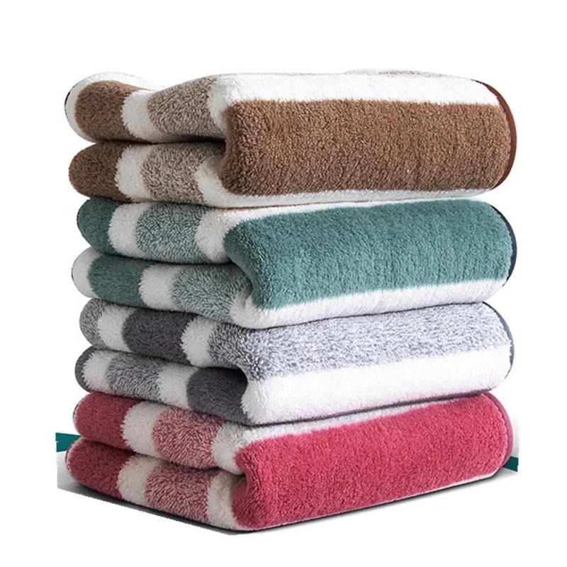 1Pc 34x75cm Coral Velvet Striped Water Absorbent Face Washcloth Bathroom Wipe Hair Quick-drying Hand Towel